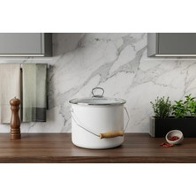 Nishev.com Evini Sev Tasarım Emaye Yoğurt Tenceresi Emaye Bakraç 20CM 5,25 Lt Beyaz