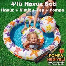 Direkstoktan 🌟 Çocuklar Için Renkli Yıldız Desenli 3'lü Şişme Havuz Seti – 122 cm Havuz, Simit ve Top Dahil! 🌟 Intex 59460 Two-Ring Pool Set
