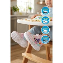 Ruffon 1015 B Pudra-Mor Cırtlı Işıklı Kız Çocuk Spor Ayakkabı