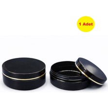 Demet Home 1 Adet 150 ml Yassı Beyaz Lüx Şeritli Boş Kozmetik - Pomat - Krem - Hobi Kutusu Plastik Krem Kavanozu Siyah renk