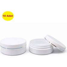 Demet Home 10 Adet 150 ml Yassı Beyaz Lüx Şeritli Boş Kozmetik - Pomat - Krem - Hobi Kutusu Plastik Krem Kavanozu