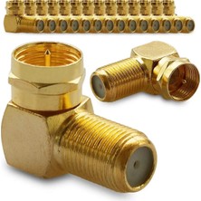 Derwell 15 Adet Gold L Tipi Konnektör Fiş Çevirmeli 90 Derece Adaptör Uydu Anten Cihaz Girişi Metal Vidalı Konnektör Koaksiyel Tv Uydu Kablosu