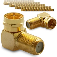 Derwell 20 Adet Gold L Tipi Konnektör Fiş Çevirmeli 90 Derece Adaptör Uydu Anten Cihaz Girişi Metal Vidalı Konnektör Koaksiyel Tv Uydu Kablosu