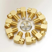Derwell 10 Adet Gold L Tipi Konnektör Fiş Çevirmeli 90 Derece Adaptör Uydu Anten Cihaz Girişi Metal Vidalı Konnektör Koaksiyel Tv Uydu Kablosu
