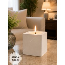 Lusora Design Dekoratif Küp Tasarım Mum, Sandal Ağacı Kokulu Mum 7x7 cm