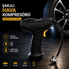 Sns Ticaret Şarjlı Hava Kompresörü 150 Psı Dijital Ekranlı Taşınabilir Lastik Şişirme Pompası USB Şarjlı LED Işıklı