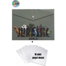 Glanart A4 Boy Çıt Çıt  Ödev Dosyası +10\' Lu Poşet Dosya Jurassic World