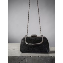 Dilorans Dilora Collection Siyah Desenli Işıltılı Abiye Çanta – Zincir Askılı Clutch Düğün Nişan Gece Davet Çantası