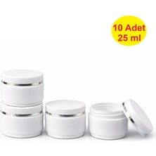 Demet Home 10 Adet 25 ml mini  Beyaz Lüx Şeritli Boş Kozmetik-Pomat-Krem-Hobi Kutusu Plastik Krem Kavanozu 25cc