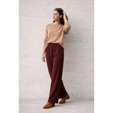 Kadın Beli Lastikli Bürümcük Pantolon Bordo