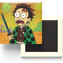 İberk Tanjiro Kamado - 9x9 cm Baskılı Kare Buzdolap Magneti (Rozetli)