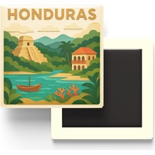 İberk Honduras - Honduras - Paper Cut Art - Baskılı Buzdolap Magneti Kare - 9x9 cm
