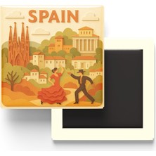 İberk Ispanya - Spain - Paper Cut Art - Baskılı Buzdolap Magneti Kare - 9x9 cm