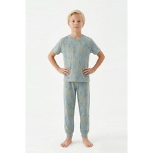 İsobel Kids Erkek Çocuk Safari Hayvanları Zürafa ve Aslan Desenli  Kısa Kollu Pijama Takımı