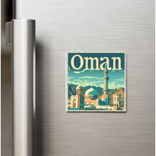 İberk Umman Oman - Posta Pulu Temalı Ülke - Baskılı Buzdolap Magneti Kare - 9x9 cm