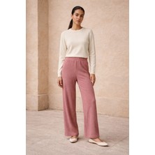 Kadın Beli Lastikli Bürümcük Pantolon Pembe
