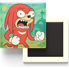 İberk Knuckles - 9x9 cm Baskılı Kare Buzdolap Magneti (Rozetli)
