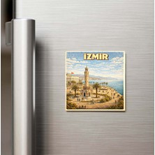 İberk Izmir Şehri - Pop-Art Travel - 9x9 cm Buzdolap Magneti