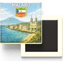 İberk Retro Ekvator Ginesi Malabo Şehri Temalı Vintage Buzdolap Magneti – 9x9 cm