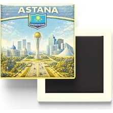 İberk Retro Kazakistan Astana Şehri Temalı Vintage Buzdolap Magneti – 9x9 cm