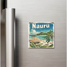 İberk Nauru Nauru - Posta Pulu Temalı Ülke - Baskılı Buzdolap Magneti Kare - 9x9 cm