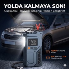 Castu 12000MAH Akü Takviye ve Lastik Şişirme Kompresörü – 4’ü 1 Arada Jump Starter, 150 Psı Dijital Hava Pompası, Powerbank, LED Fener, Taşınabilir Araç Akü Takviye Cihazı Cs 70 Plus Max