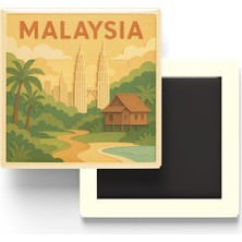 İberk Malezya - Malaysia - Paper Cut Art - Baskılı Buzdolap Magneti Kare - 9x9 cm