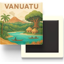İberk Vanuatu - Vanuatu - Paper Cut Art - Baskılı Buzdolap Magneti Kare - 9x9 cm