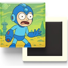 İberk Mega Man - 9x9 cm Baskılı Kare Buzdolap Magneti (Rozetli)