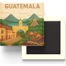 İberk Guatemala - Guatemala - Paper Cut Art - Baskılı Buzdolap Magneti Kare - 9x9 cm