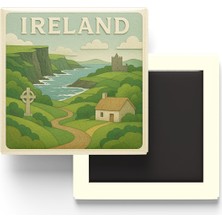 İberk Irlanda - Ireland - Paper Cut Art - Baskılı Buzdolap Magneti Kare - 9x9 cm