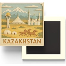 İberk Kazakistan - Kazakhstan - Paper Cut Art - Baskılı Buzdolap Magneti Kare - 9x9 cm