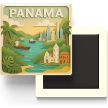 İberk Panama - Panama - Paper Cut Art - Baskılı Buzdolap Magneti Kare - 9x9 cm