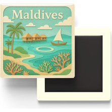 İberk Maldivler - Maldives - Paper Cut Art - Baskılı Buzdolap Magneti Kare - 9x9 cm