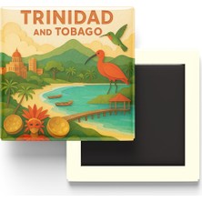 İberk Trinidad ve Tobago - Trinidad And Tobago - Paper Cut Art - Baskılı Buzdolap Magneti Kare - 9x9 cm