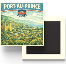 İberk Retro Haiti Port-Au-Prince Şehri Temalı Vintage Buzdolap Magneti – 9x9 cm