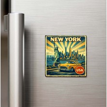 İberk Vintage New York Şehri Temalı Buzdolap Magneti – 9x9 cm