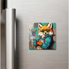 İberk Fox - Tilki - Güneş Gözlüklü Style - Buzdolap Magneti - 9x9 cm