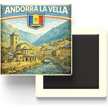 İberk Retro Andorra Andorra La Vella Şehri Temalı Vintage Buzdolap Magneti – 9x9 cm
