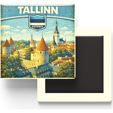 İberk Retro Estonya Tallinn Şehri Temalı Vintage Buzdolap Magneti – 9x9 cm