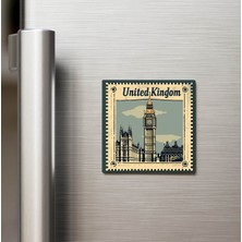 İberk Birleşik Krallık United Kingdom - Posta Pulu Temalı Ülke - Baskılı Buzdolap Magneti Kare - 9x9 cm