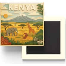 İberk Kenya - Kenya - Paper Cut Art - Baskılı Buzdolap Magneti Kare - 9x9 cm