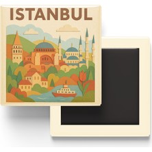 İberk Istanbul - Memleket Temalı - Paper Cut Art - Baskılı Buzdolap Magneti Kare - 9x9 cm