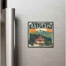 İberk Butan Bhutan - Posta Pulu Temalı Ülke - Baskılı Buzdolap Magneti Kare - 9x9 cm