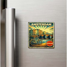 İberk Vintage Amsterdam Şehri Temalı Buzdolap Magneti – 9x9 cm