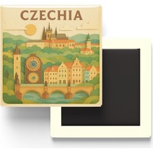 İberk Çekya - Czechia - Paper Cut Art - Baskılı Buzdolap Magneti Kare - 9x9 cm