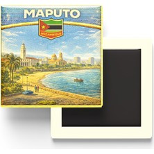 İberk Retro Mozambik Maputo Şehri Temalı Vintage Buzdolap Magneti – 9x9 cm