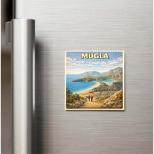 İberk Muğla Şehri - Pop-Art Travel - 9x9 cm Buzdolap Magneti