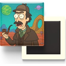 İberk Sherlock Holmes - 9x9 cm Baskılı Kare Buzdolap Magneti (Rozetli)
