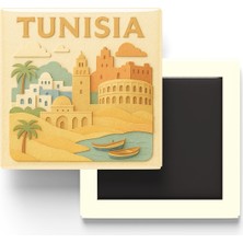 İberk Tunus - Tunisia - Paper Cut Art - Baskılı Buzdolap Magneti Kare - 9x9 cm